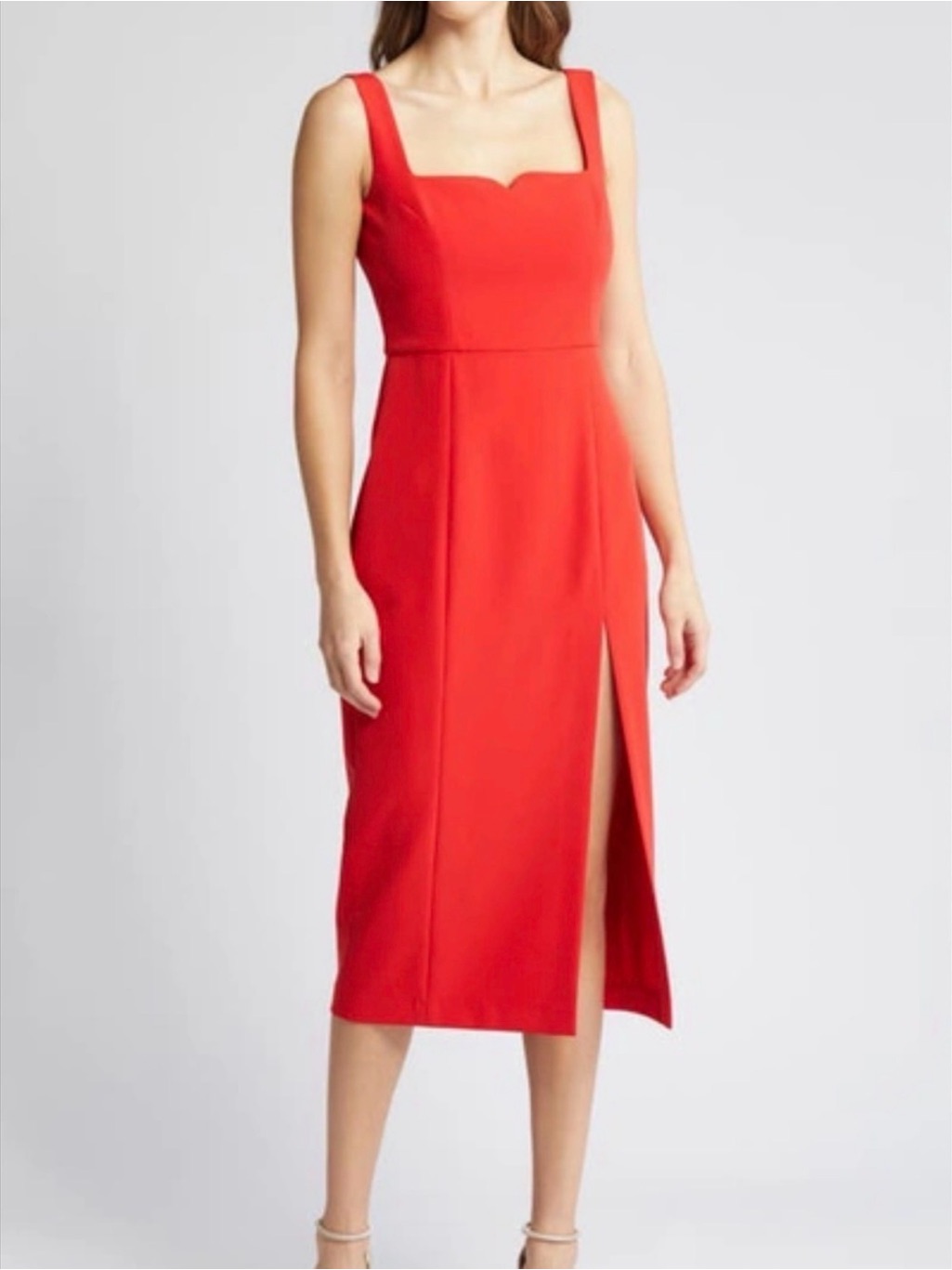 French Connection Red Square-Neck Midi Dress With Front Slit